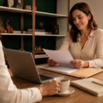 mulher organizando documentos antes do divórcio em consultoria com advogada de família