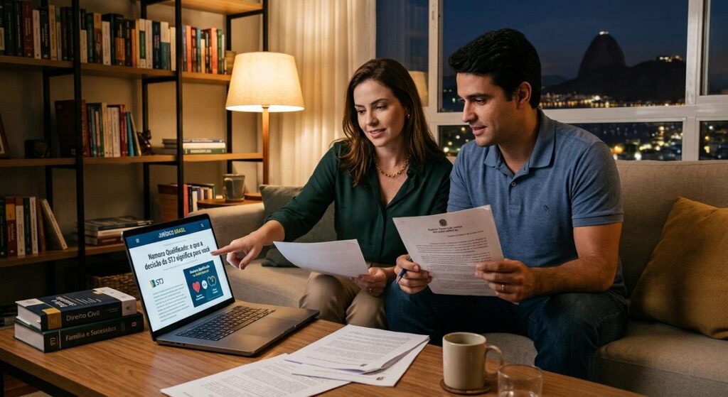 Casal analisando documentos sobre união estável após a decisão do STJ sobre namoro qualificado