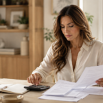 mulher analisando contas e dívidas durante o processo de divórcio